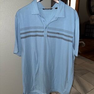 Travis Mathew Blue Polo Shirt with Gray Stripes